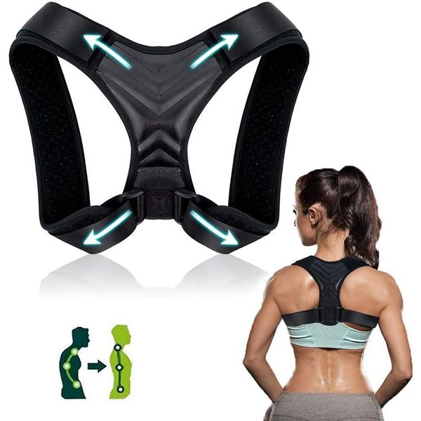 

posture corrector for men and women,upper back straightener brace, adjustable brace providing shoulder - neck pain relief support, Black;blue