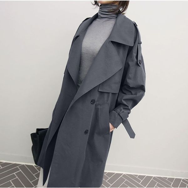 

wool long korean women's blouse spring and autumn casual fashion big loose temper double size breasted jacket f2625 l016, Black