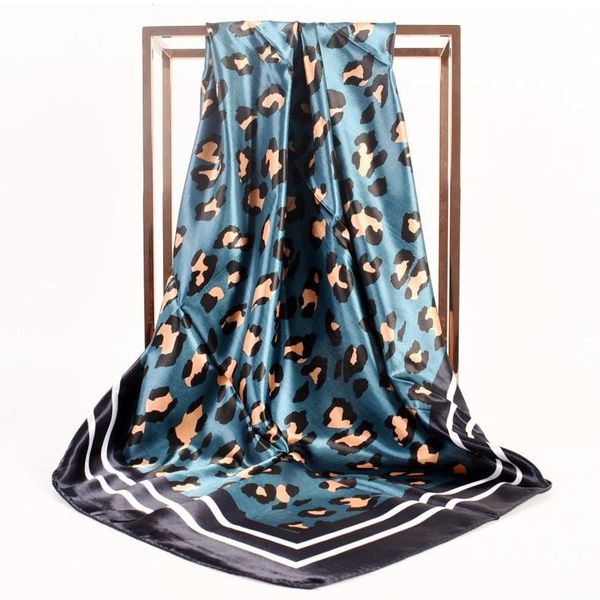 

scarves wholesale 5 fashion satin cloth big leopard print silk scarf 90cm square simulation lady shawl, Blue;gray