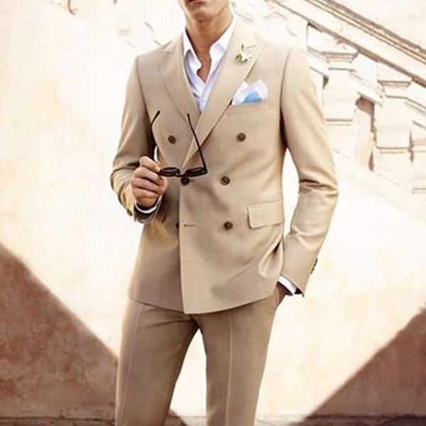 

men's suits & blazers (jacket+pants) beige slim fit 2 piece groom tuexdos for wedding formal prom suit party evening blazer custom made, White;black