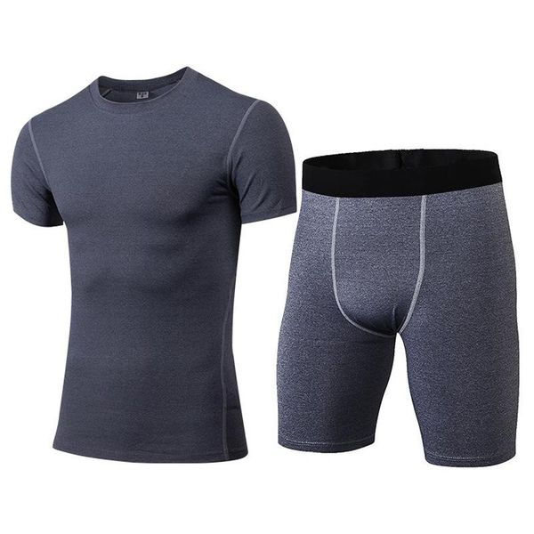 

2piece set men black gray short sleeve t-shirt and shorts xxxl polyester sweat suits mens sportwear sets tracksuit tight suit gym clothing, White;black