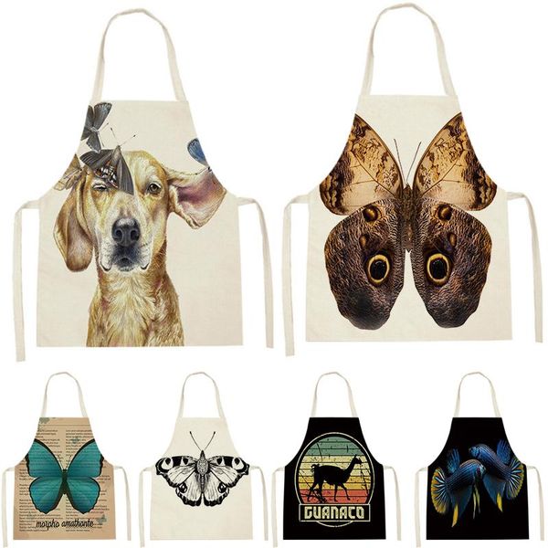 

aprons 1pcs nordic animal print apron kitchen butterfly women baking waist bib home cooking brief sleeveless pinafore tablier