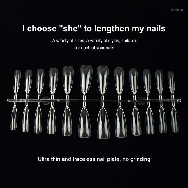 

nail tips fake finger polish extension art sheets ultra-thin frosted non-marking nails transparent waterdrop false1, Red;gold