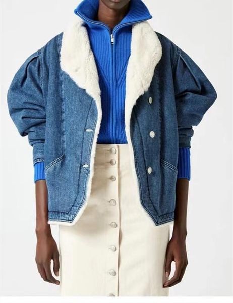 

women's jackets women autumn winter fleece turn-down collar single breasted short coat female long sleeve denim jacket, Black;brown