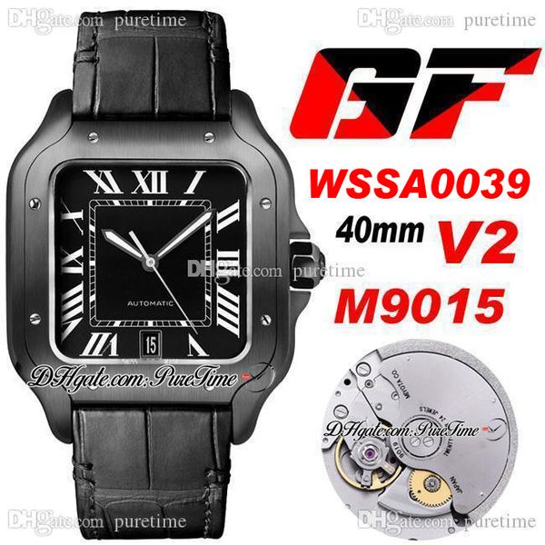 

gf v2 wssa0039 miyota 9015 automatic mens watch large steel adlc black dial white roman markers leather strap 40mm super edition 2021 pureti, Slivery;brown