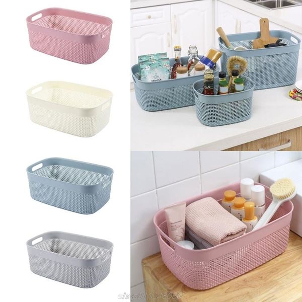 

storage baskets household rectangular mesh basket with double handle knit organizer open bin shelf deskbox je23 21 dropship