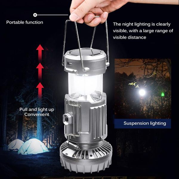 

portable lanterns 2 in 1 solar light camping ceiling with fan waterproof hanging tent lamp lantern outdoor for fishing hiking