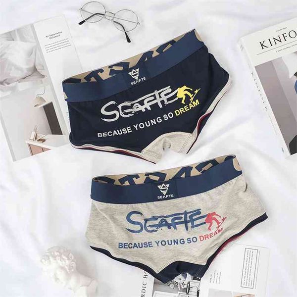 

seafte winter 2pcs men's panties cotton mens underwear thin section breathable personality printing underpants simple fashion 210730, Black;white