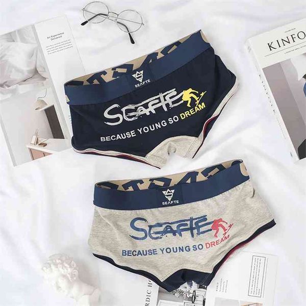 Seafte inverno 2 pcs calcinha dos homens algodão homens underwear seção fina Respirável personalidade impressão cueca moda simples 210730