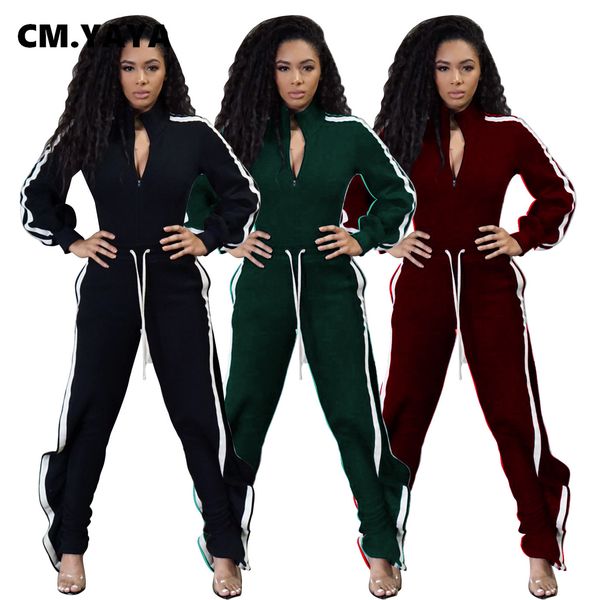 

streetwear splicing sweatsuit womens set zipper slit high pants set active trasuit two piece set fitness outfitby air, White