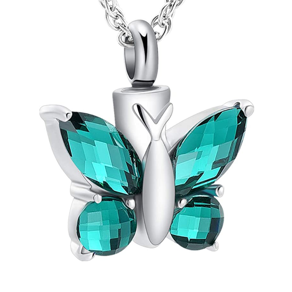 

cremation jewelry urn necklace for ashes stainless steel butterfly locket pendant necklaces, Silver