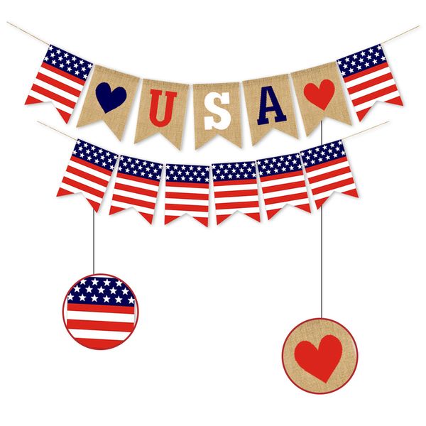 EUA Swallowtail Banners Independence Day String Flags Letras Bunting 4th of Julho Decoração Festa Zyy827
