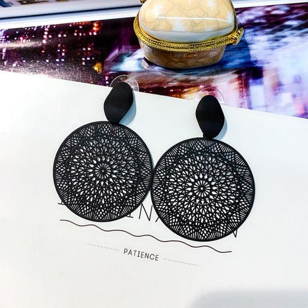 

stud bohemian exaggerated round black earrings openwork pattern for women big statement bridal party jewelry, Golden;silver