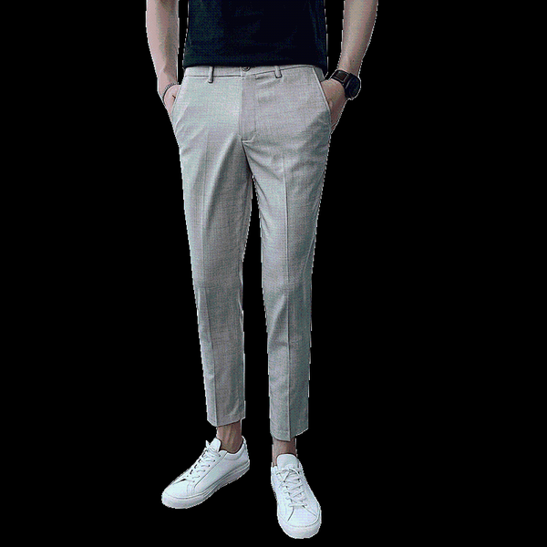 

spring and summer drape nine-point trousers men's high-end sense of slim feet fashion striped gray casual pants, Black