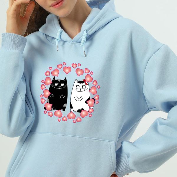 

women's hoodies & sweatshirts kawaii cat women animal print sweatshirt aesthetic oversized hooded cotton vintage korean pullovers pocke, Black