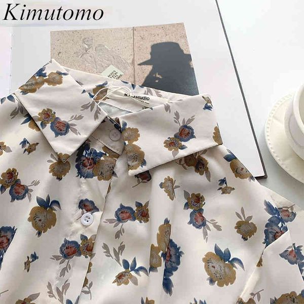 

kimutomo floral shirt simple elegant casual blouse women spring turn-down collar long sleeve all-matching fashion 210521, White