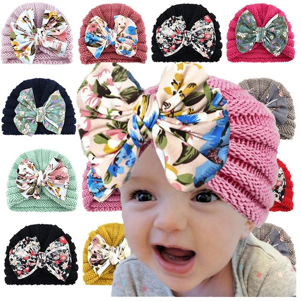 

printed bow children wool hat cute soft comfortable infant baby hat pure hand weaving caps 9208, Yellow