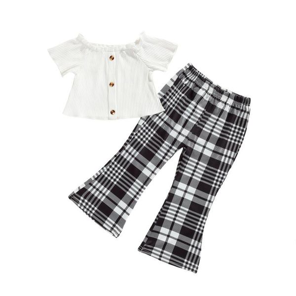 

clothing sets 2-6years infant short sleeves + flared pants black and white check print single-breasted summer