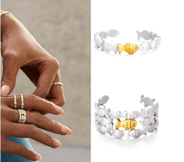 

cluster rings fashionable unique adjustable stacking fish for women men teen girls finger jewelry accessory dating party all-match, Golden;silver