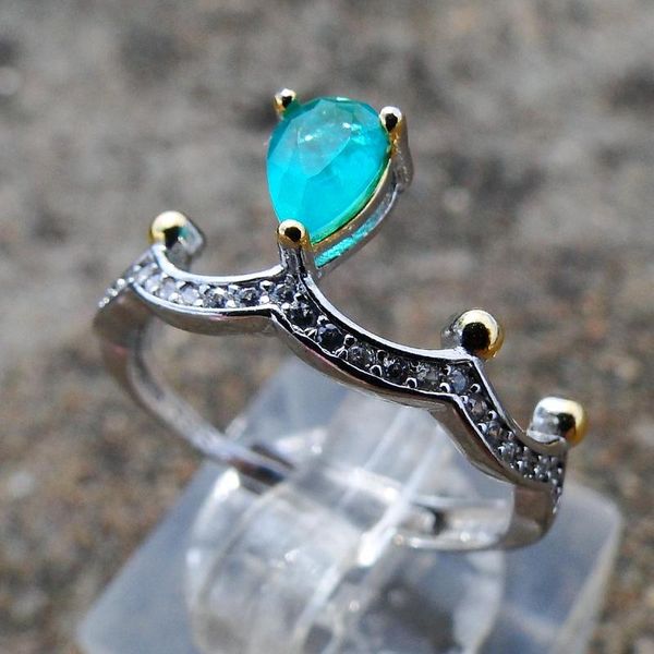 

cluster rings ins jewelry silver women two tone plated real 925 sterling green emerald tourmaline ring for gift, Golden;silver