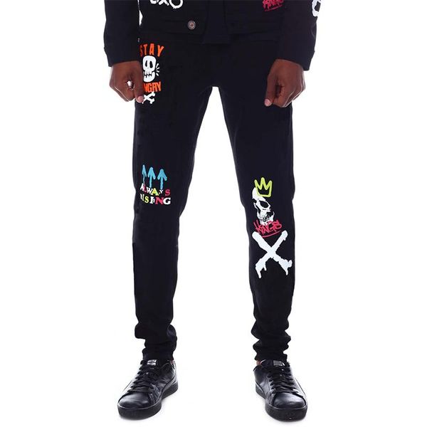 

men's jeans 2021 men hip hop thin streetwear quality small feet pants fit elasticity comfortable design skull printed washed cowboy, Blue