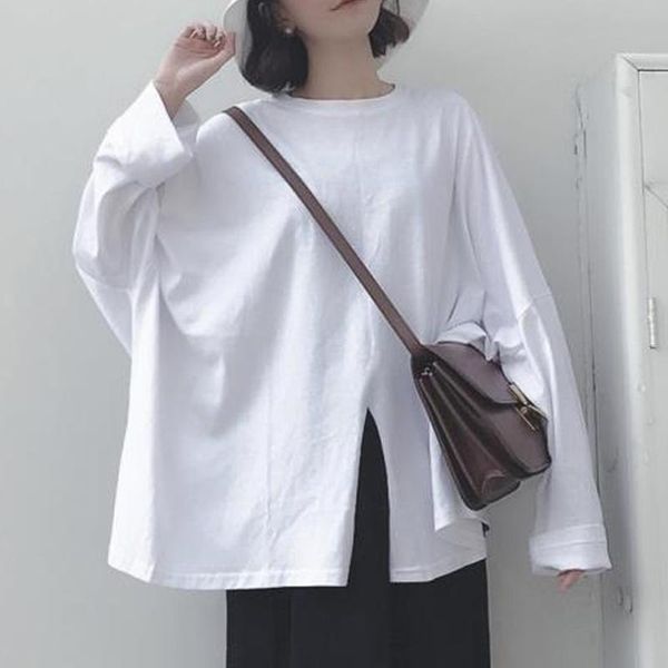 

women's t-shirt spring autumn solid simple oversized tshirt harajuku long t shirt women basic t-shirts split white black sleeve