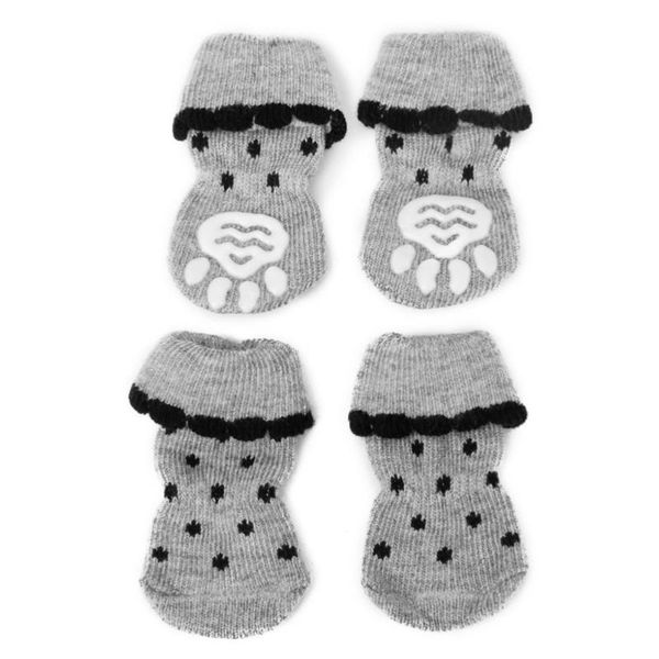 

dog apparel 4pcs pet puppy cat non-slip socks with rubber - size (grey)