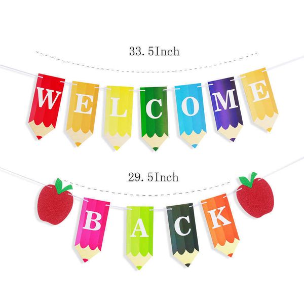 

back to school flag drawing pencil letter rainbow colors banner indoor classroom decoration drawing back to school party decoration scene la