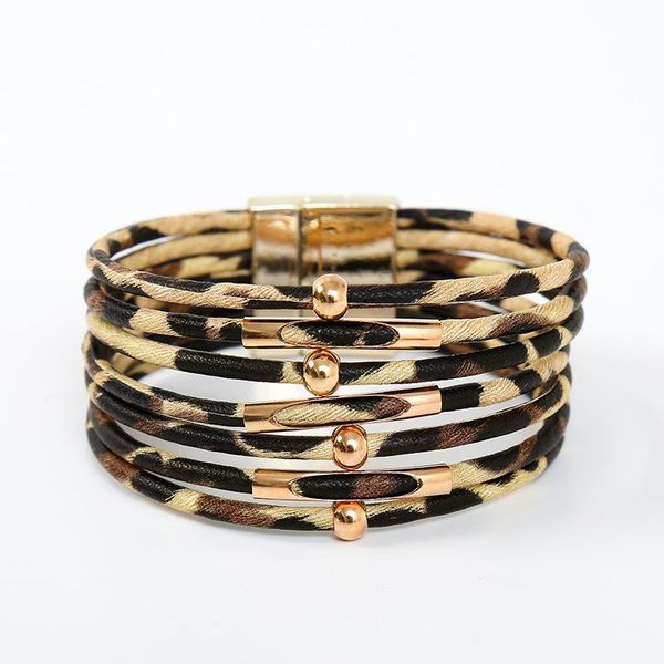 

charm bracelets soft leather leopard print bracelet fashion magnet clasp pattern beaded bangle for teens jewelry decoration gift, Golden;silver