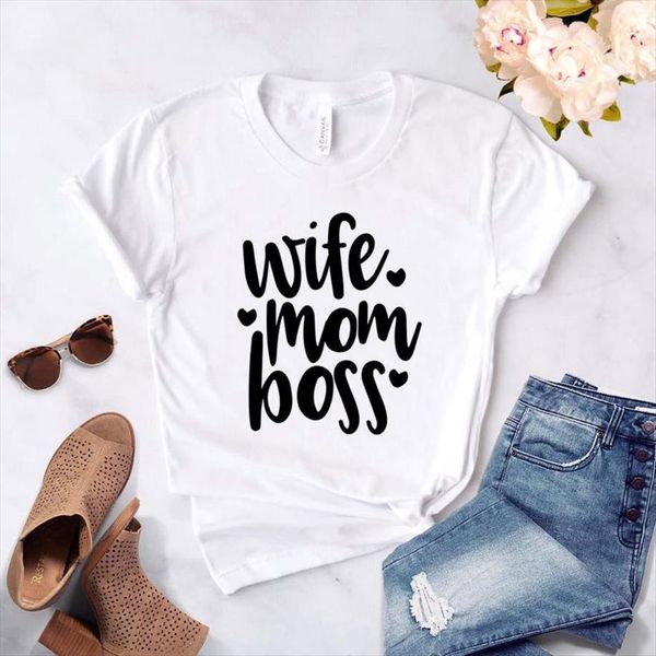 

wife mom letters print women t shirts casual funny girl tee 90s streetwear, White