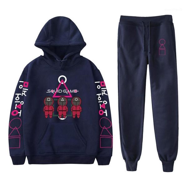 

women's two piece pants squid game tracksuit korean tv couple's hoodies women men cotton fleece cosply costme sweatshirts boys gir, White