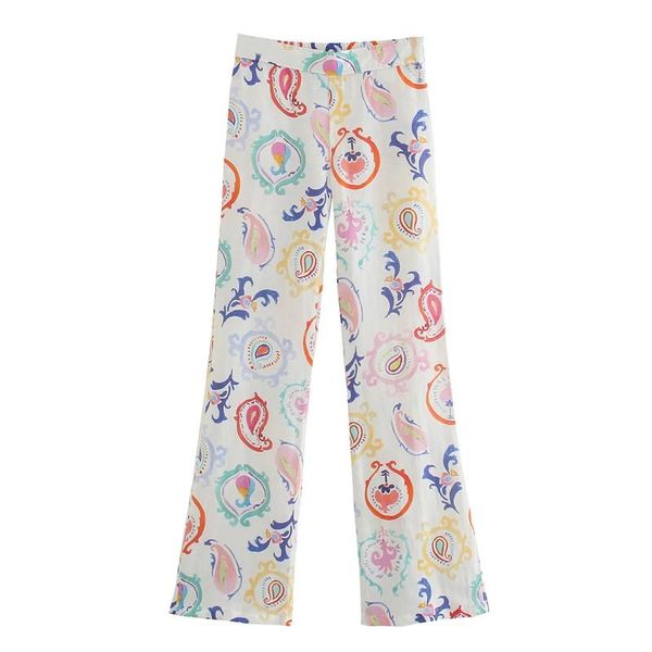 

women's pants & capris za 2022 high waist for women white print flare woman fashion streetwear bottom summer trousers, Black;white