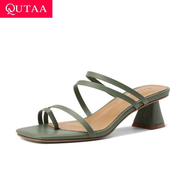 

women sandals pu leather cut outs slingback ladies pumps summer square middle heel slip on shoes size 34-40, Black