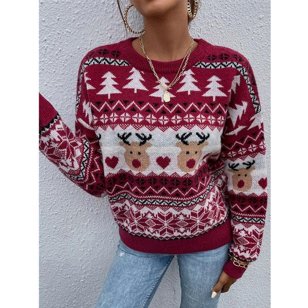 

women's sweaters women casual long sleeve loose sweater fashion christmas crochet round neck pullover knitwear, White;black
