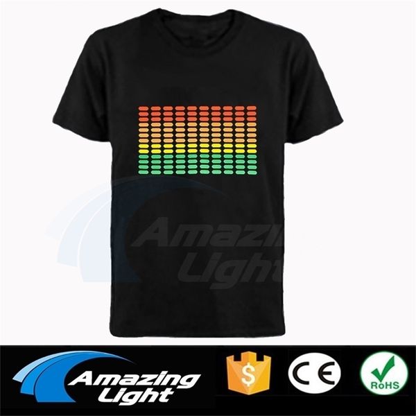 Equalizador activo do som El T Shirt Activado LED T piscando música ativada T- 210716