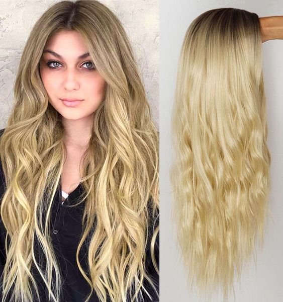 

synthetic wigs feelsi blonde/latinum/black color long wavy hairstyle for women ombre hair high temperature fiber average size