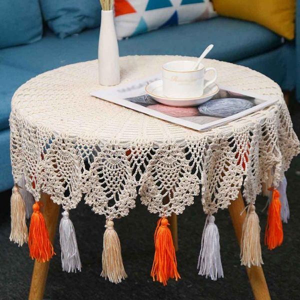 

table cloth round lace macrame tablecloth bohemian style runners cover hand-woven tapestry wedding party home decoration arrival