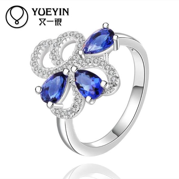 

wedding rings fashion flower shape europe and america blue cubic zircon jewelry full size with, Slivery;golden