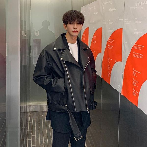 

men's fur & faux locomotive pu leather jacket handsome zipper, Black