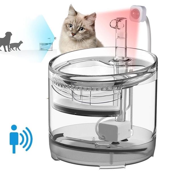 Distributore di acqua per animali domestici Intelligent Ultra Quiet Dog Cat Fontanella automatica Filtro per l'acqua Smart Sensor Cat Dog Feeder Bowl Y200922