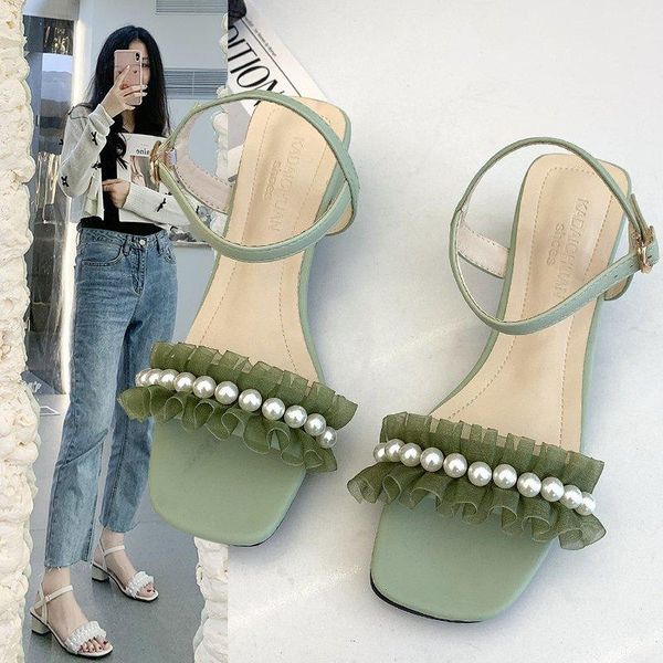 

slippers shoes woman 2021 med slipper fabric square heel slides rubber, Black