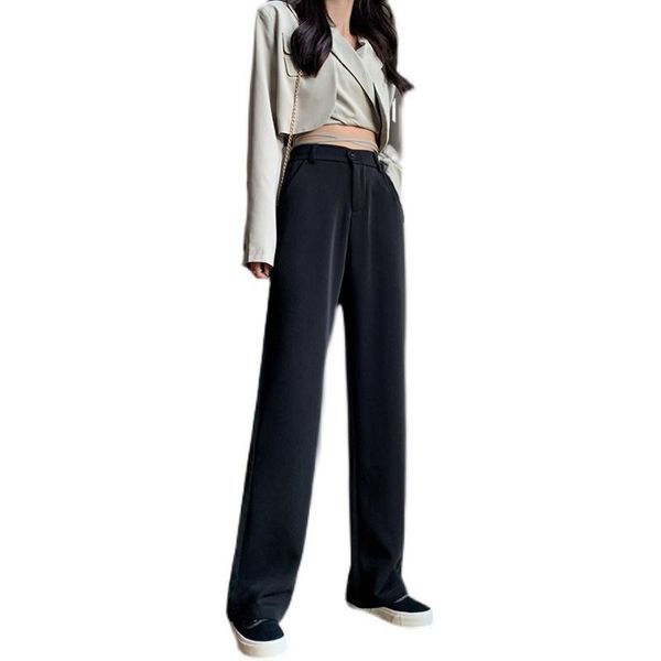 

women's pants & capris women suit straight harajuku formal high waist wide leg casual trousers office elastic work plus size, Black;white