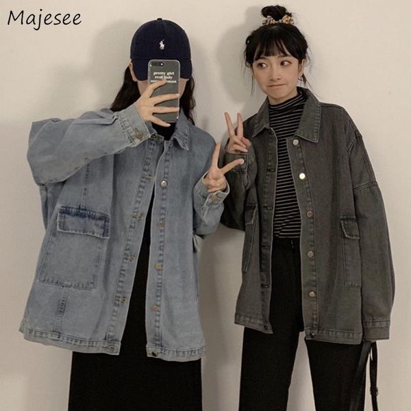 

women's jackets women denim basic jacket solid retro simple classic outwear all-match boyfriend single breasted korean style trendy fem, Black;brown