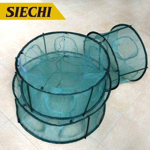 

fishing accessories siechi 5/6/7holes folded portable hexagon net fish automatic trap shrimp carp catcher cages mesh nets