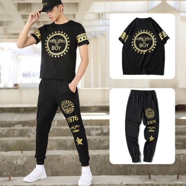 

tracksuits sport suit fashion classic men's brand fat loose large casual summer short sleeve trousers two piece eagle t shirt, Gray
