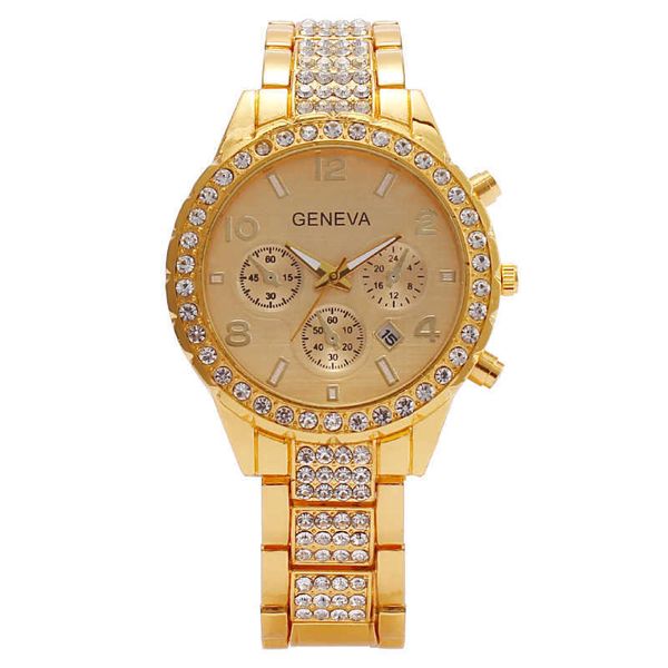 

geneva fashion diamond inlaid digital calendar three eye women's watch quartz, Slivery;brown