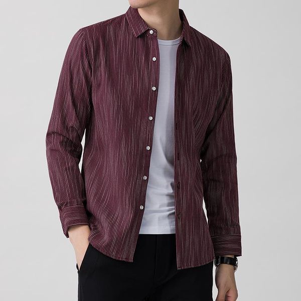 

men's casual shirts 2021 autumn long sleeve mens cotton fashion striped slim fit shirt male brand clothing, White;black