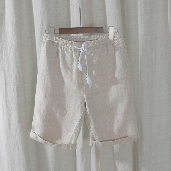 

summer men's linen casual shorts solid color thin 0806, White;black