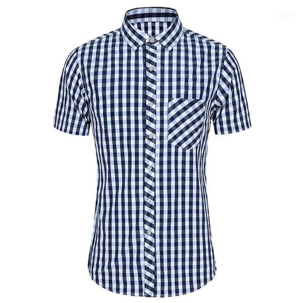 

men's casual shirts fashion 2021 men summer slim fit hawaii short sleeve plaid printed turn-down collar hawaiian shirt camisa #1, White;black