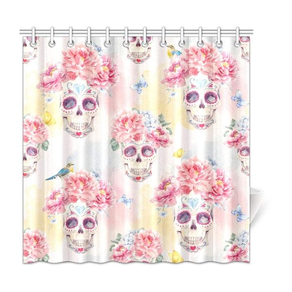 

cuxweot pink rose skull home bath decor polyester fabric shower curtain bathroom sets 72 x 72 inches